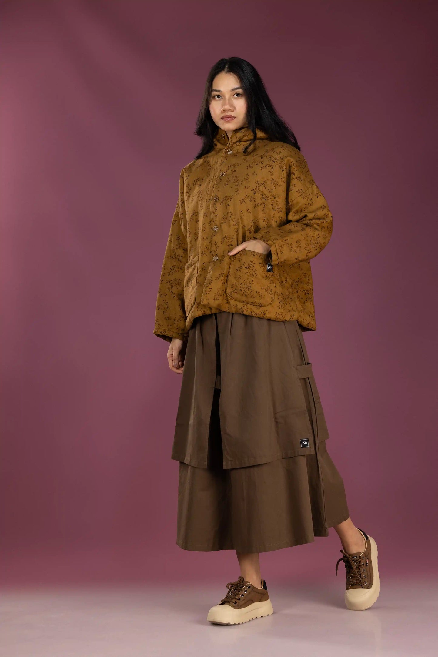 Meadow Spice Printed Linen Quilted Hoodie