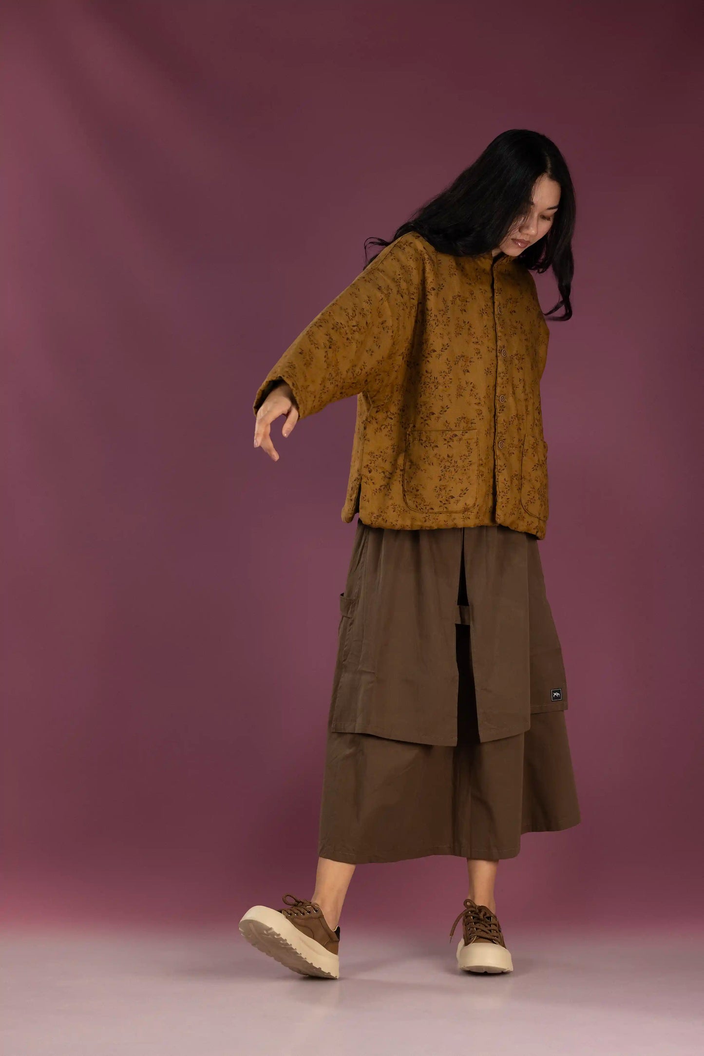 Layered Earth Cotton Midi Skirt