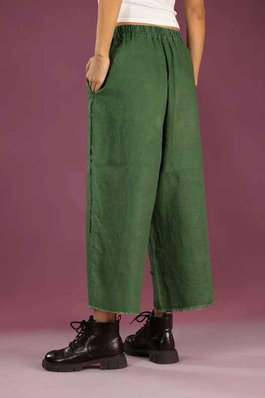 Quiet Stitch Linen Pants–Forest