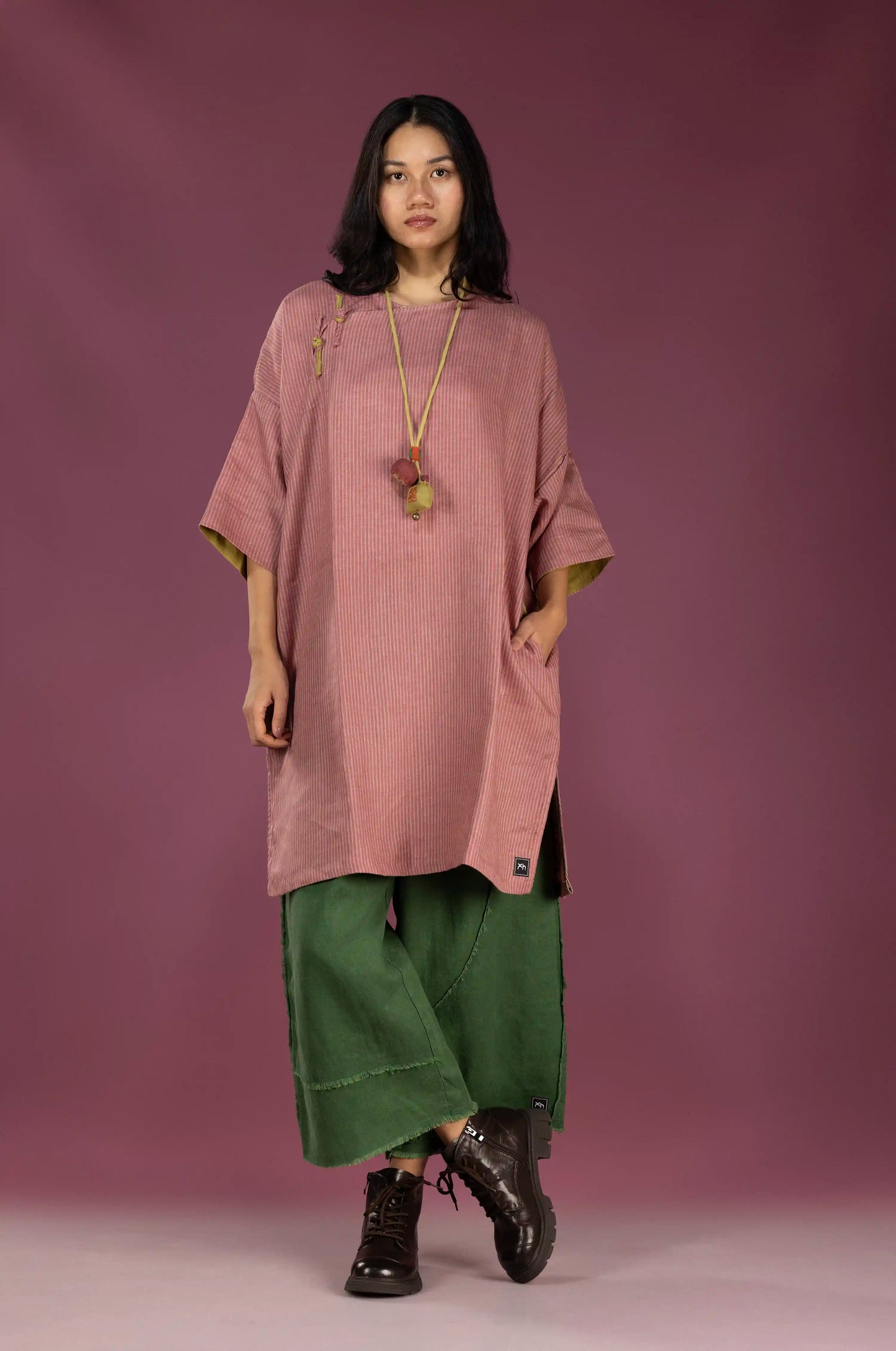 Quiet Stitch Linen Pants–Forest