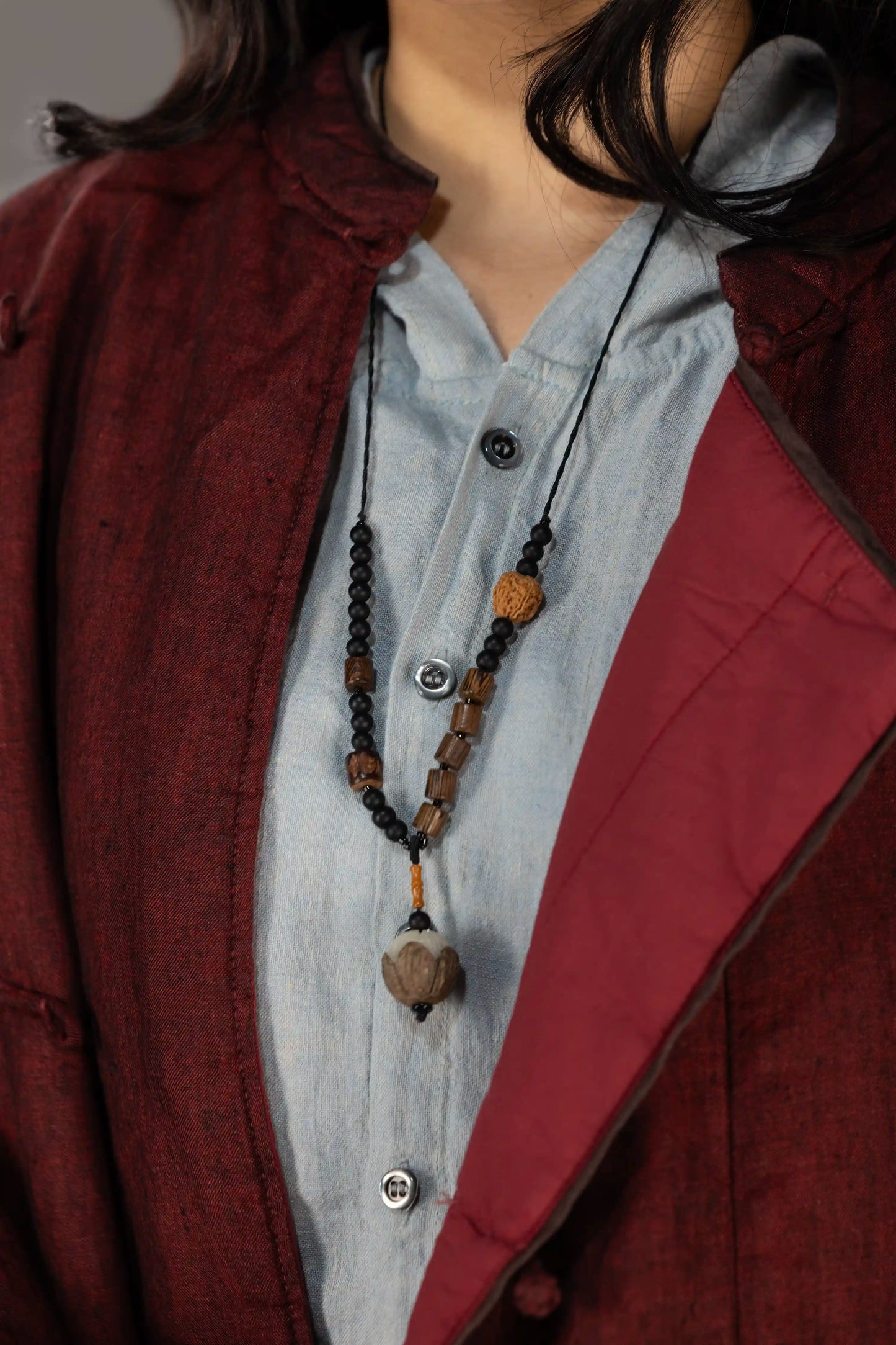 Beaded Bodhi Lotus Necklace (Earthwood)