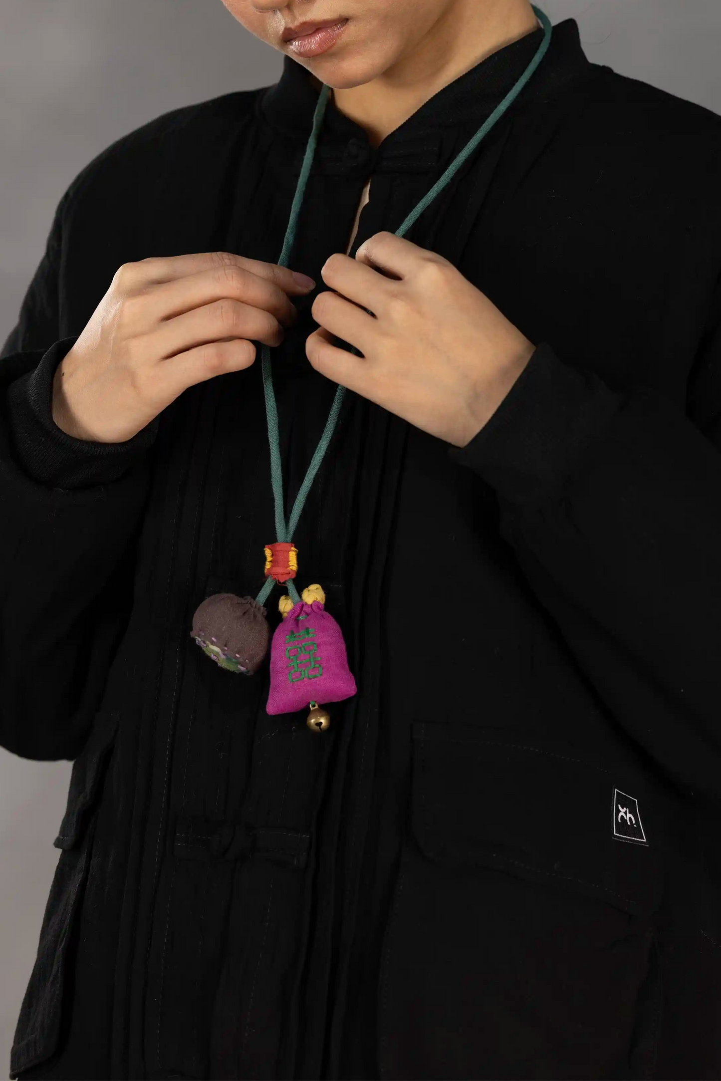 Handmade Linen Charm Necklace (Mulberry Pink)