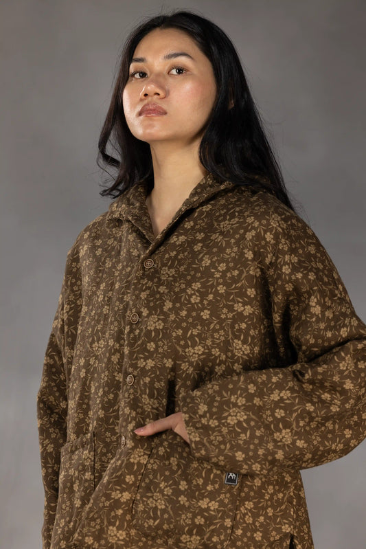 Floral Quilted Linen Hooded Jacket