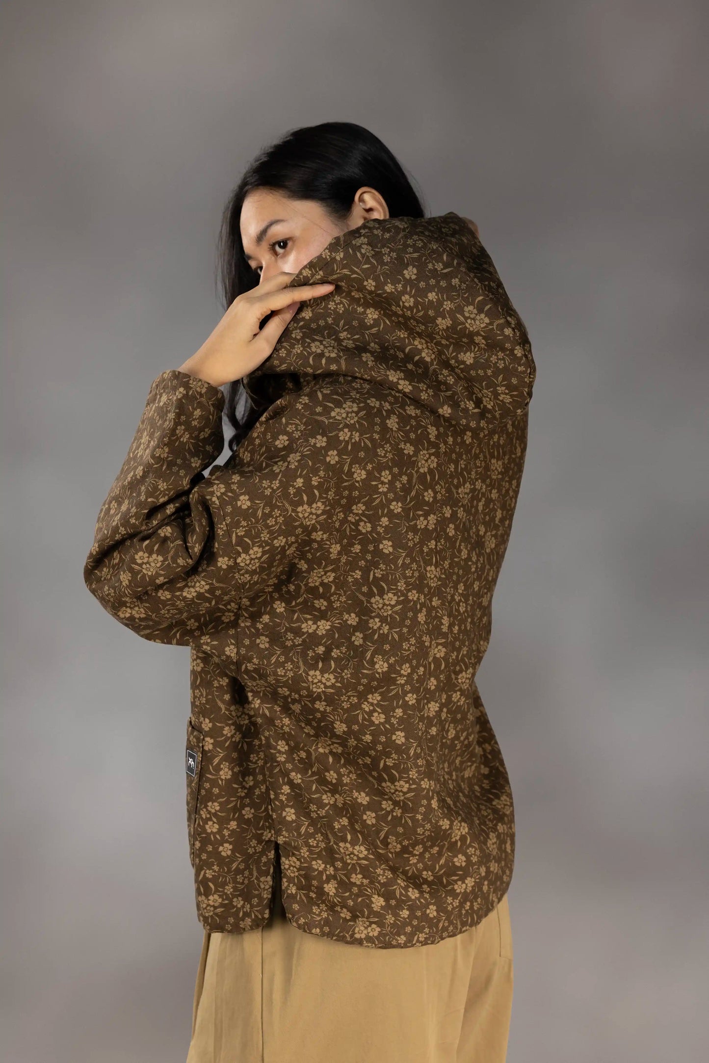 Floral Quilted Linen Hooded Jacket