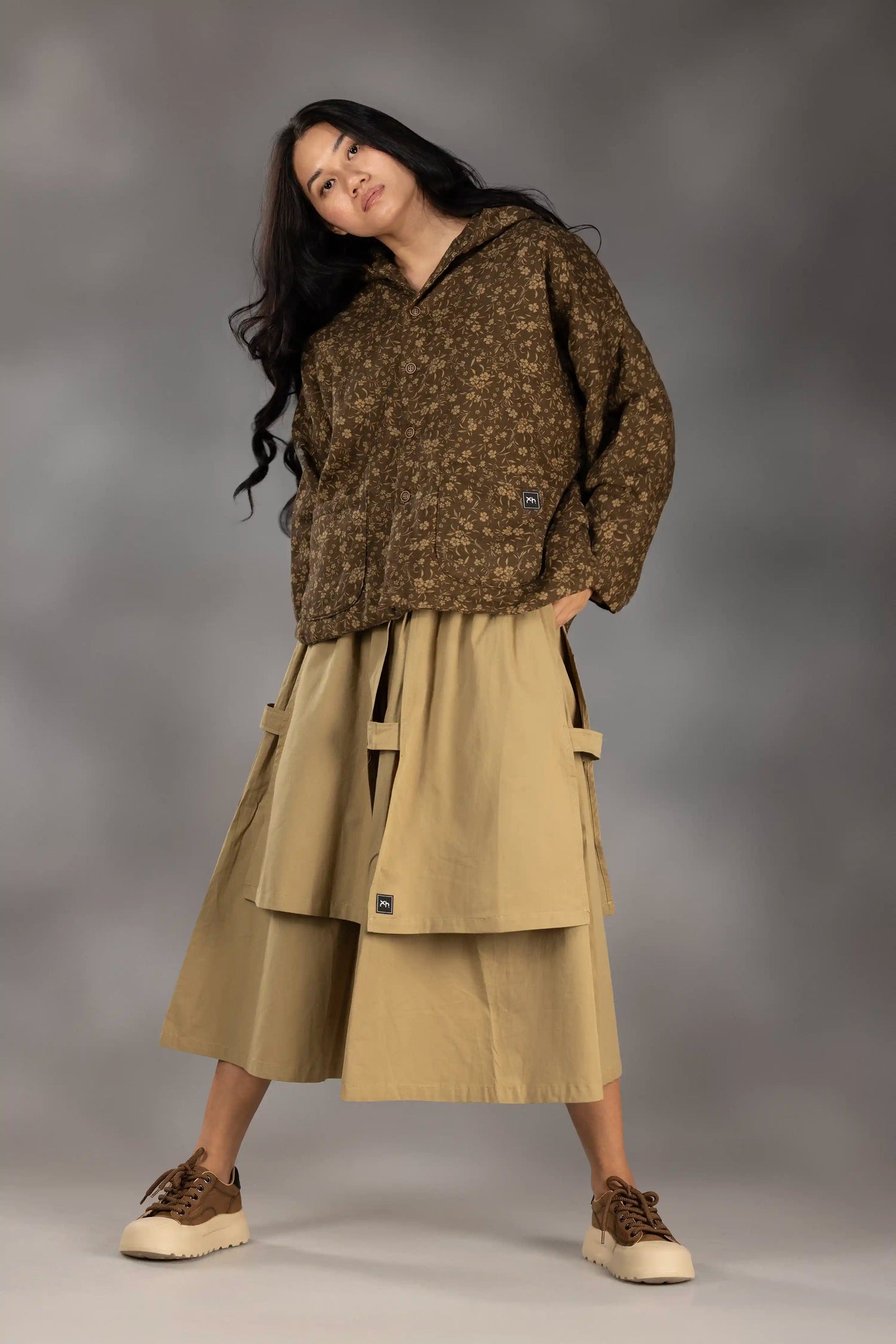 Floral Quilted Linen Hooded Jacket