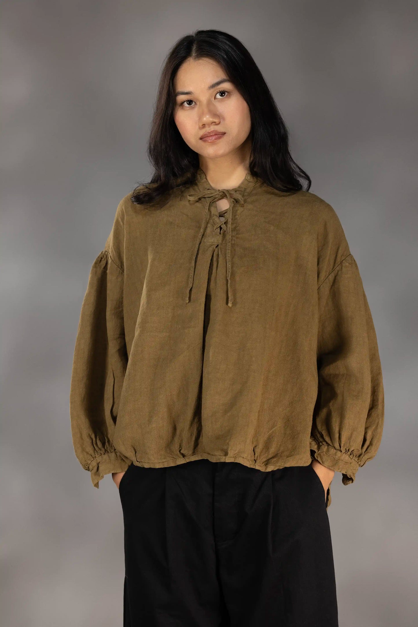Laced Raglan Linen Blouse