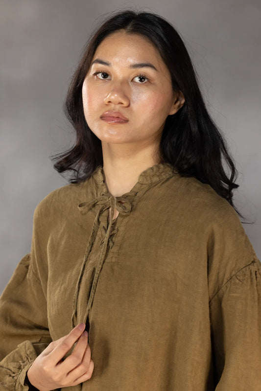 Laced Raglan Linen Blouse