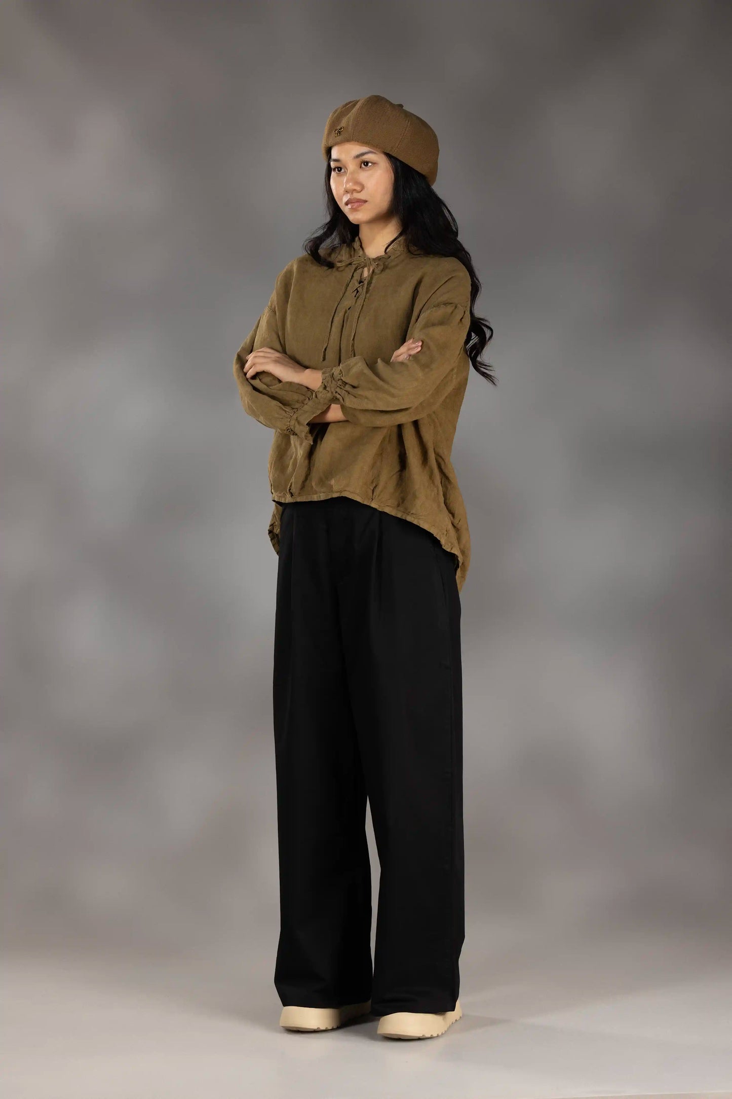 Laced Raglan Linen Blouse