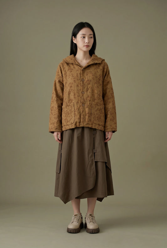 Meadow Spice Printed Linen Quilted Hoodie