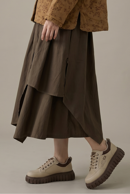 Layered Earth Cotton Midi Skirt
