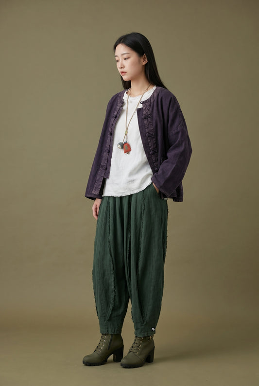 Dark Plum Quilted Linen Jacket