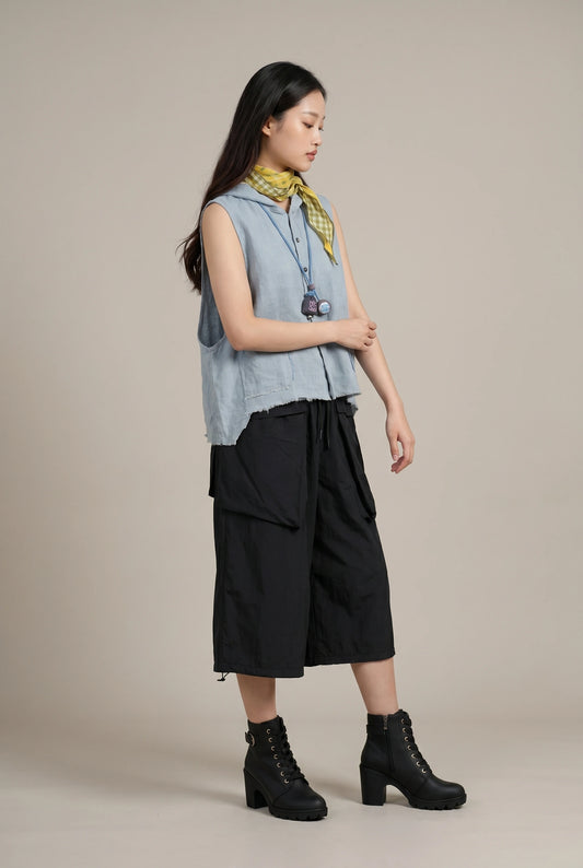 Washed Linen Hooded Vest