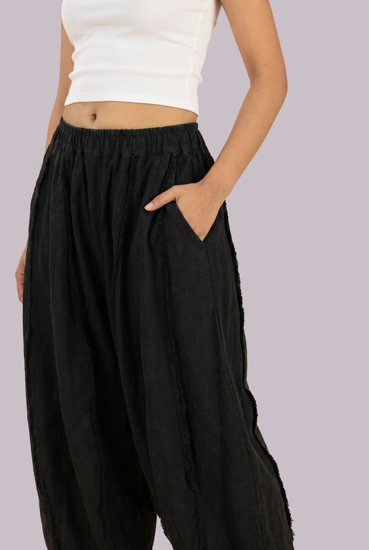 Black Linen Wide-Leg Pants