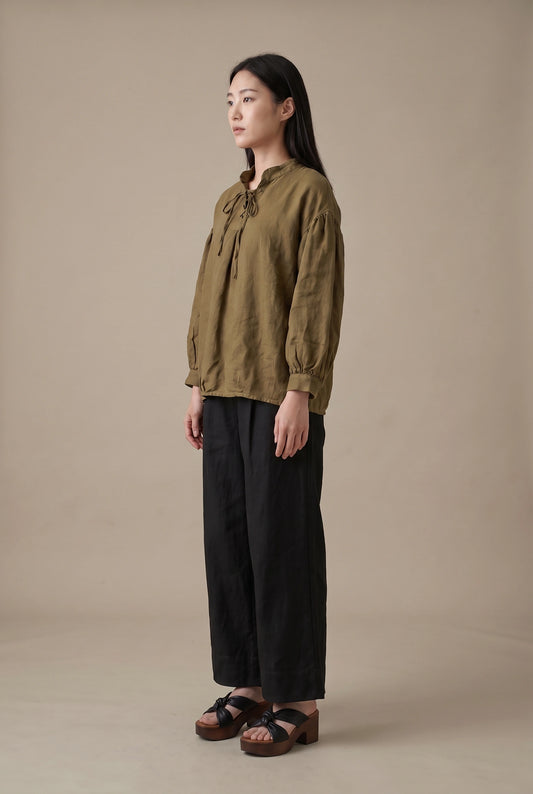 Laced Raglan Linen Blouse