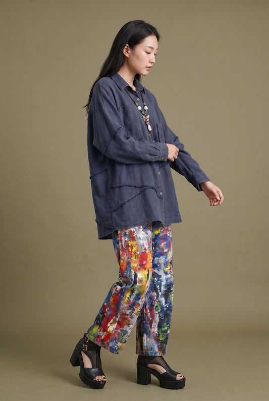 Sand-Fried Linen Overshirt - Blue