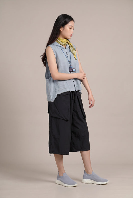 Washed Linen Hooded Vest