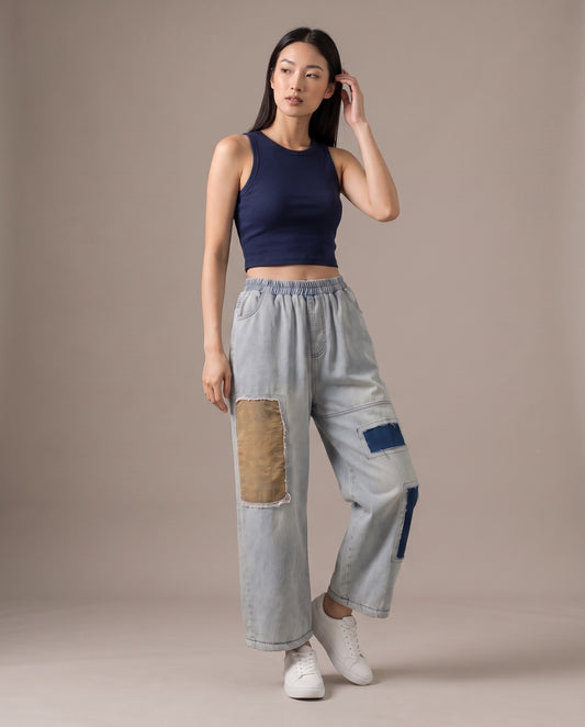 Drifted Patch Denim Pants–Washed Blue