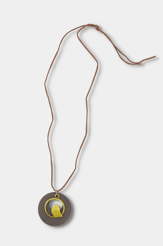 Wood & Brass Bird Pendant Necklace (Chestnut)