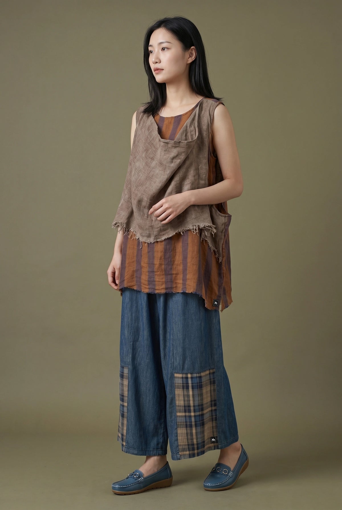 Earth Stripe Linen Top