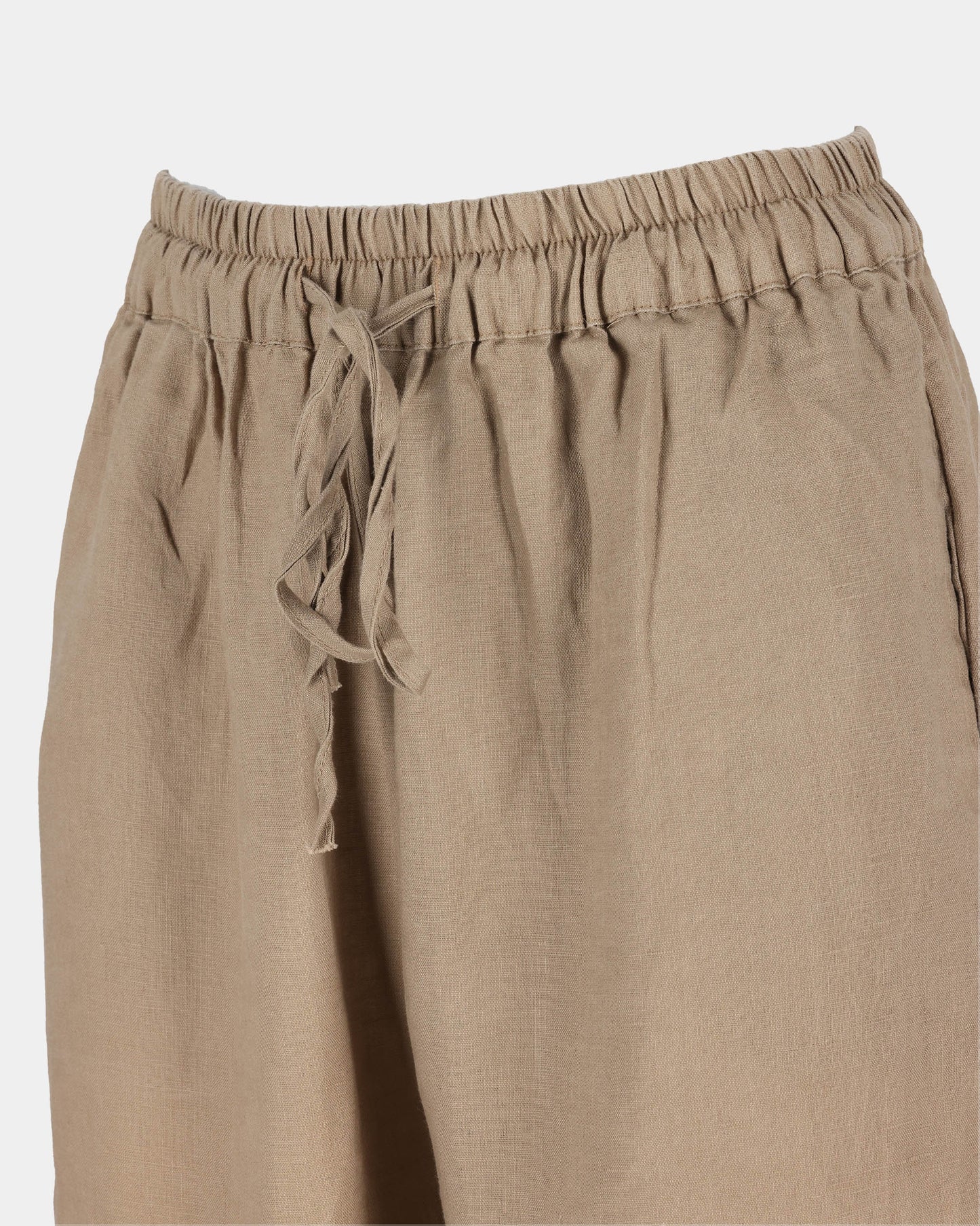 Sand Embroidered Hem Linen Trousers