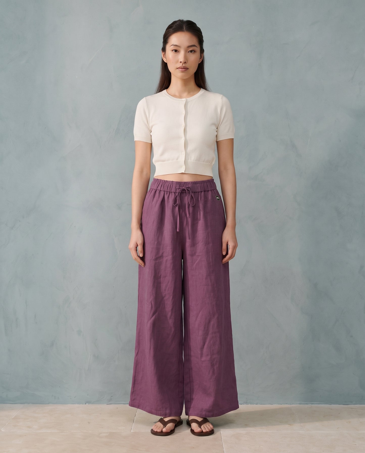 Plum Breezy Linen Wide-Leg Pants