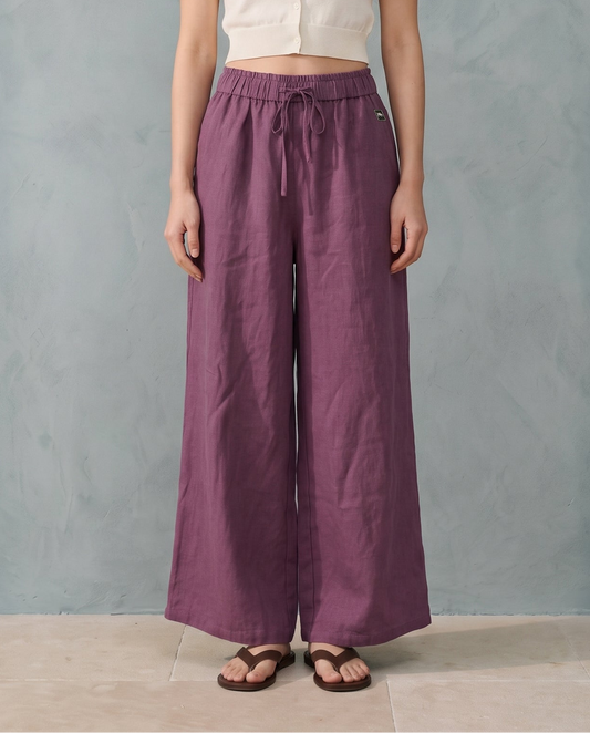 Plum Breezy Linen Wide-Leg Pants