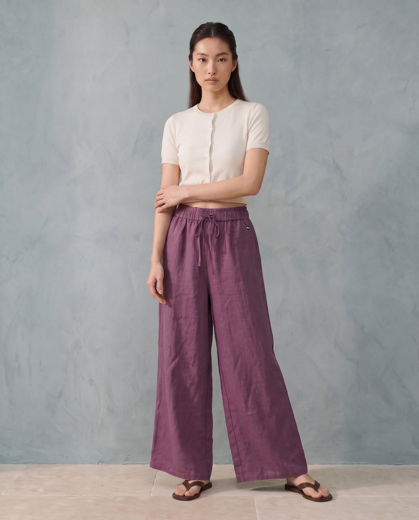 Plum Breezy Linen Wide-Leg Pants