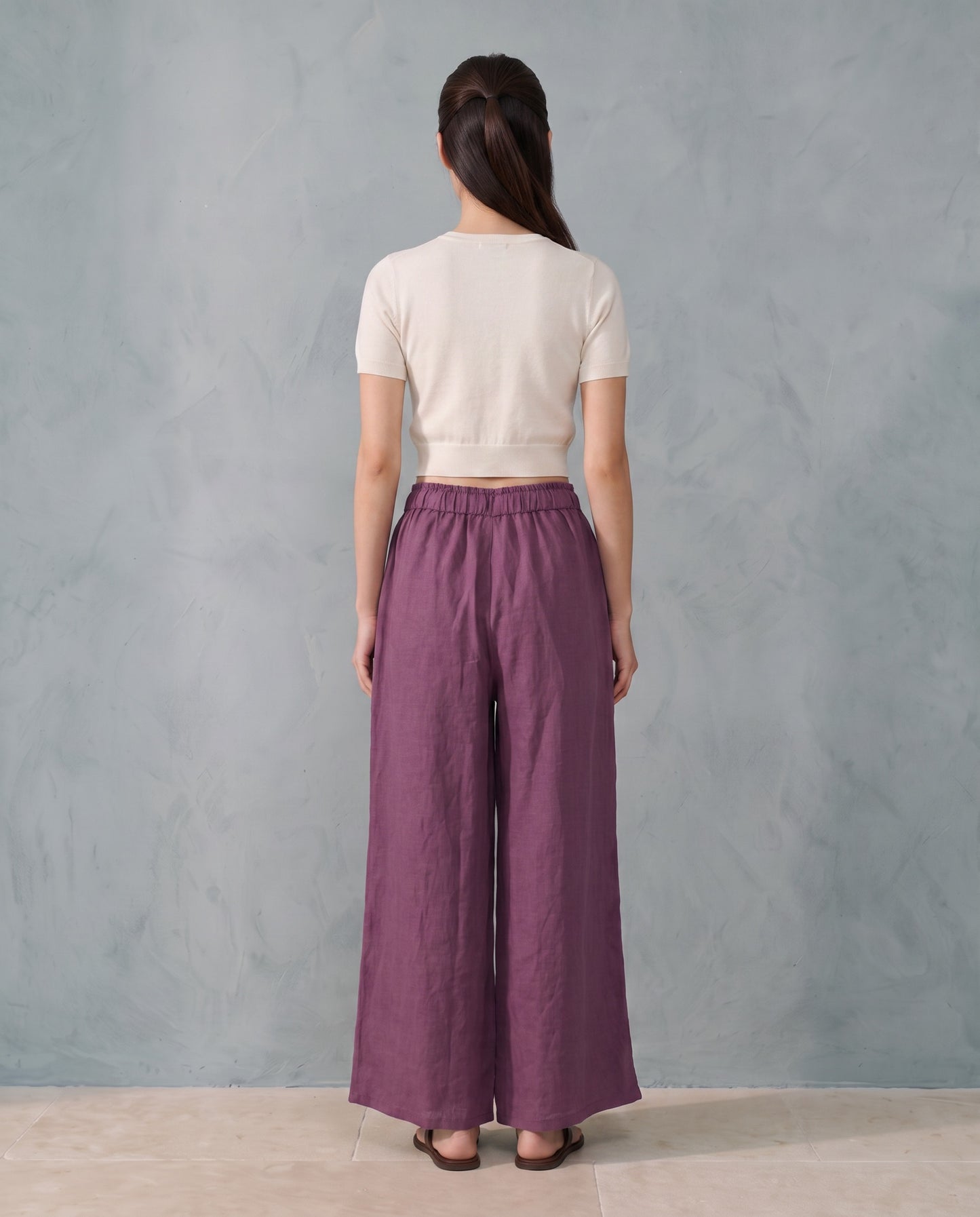 Plum Breezy Linen Wide-Leg Pants
