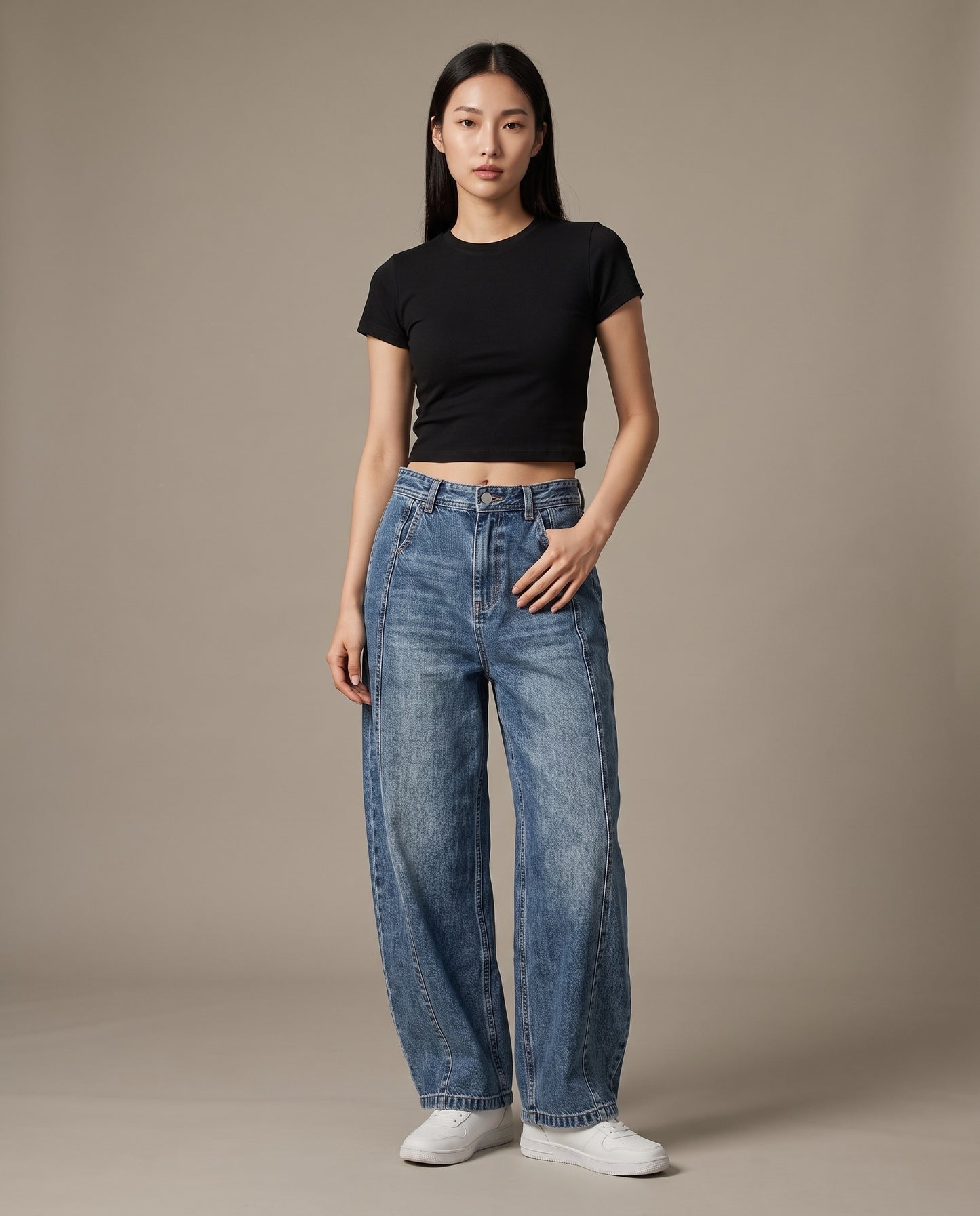 Sculpted Curve Denim Trousers – Vintage Blue