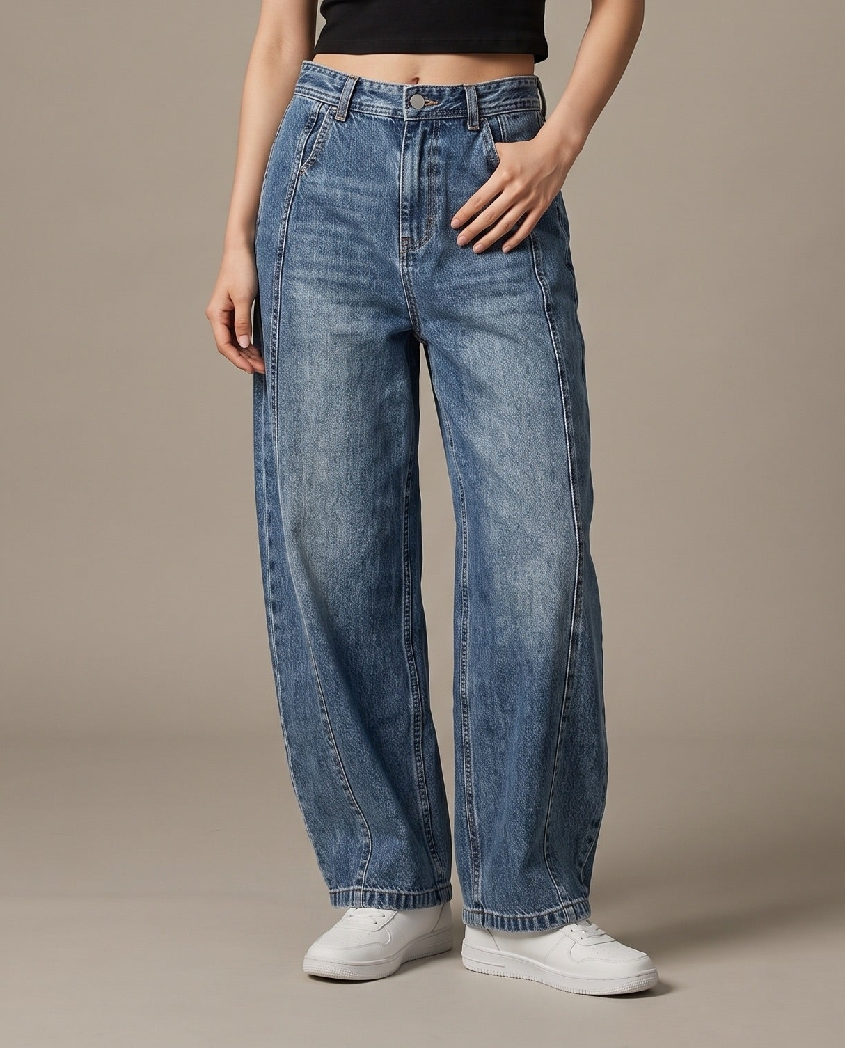 Sculpted Curve Denim Trousers – Vintage Blue