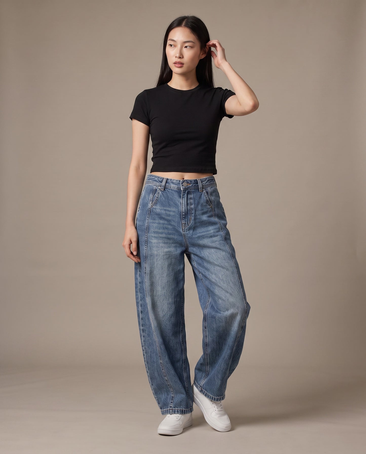 Sculpted Curve Denim Trousers – Vintage Blue