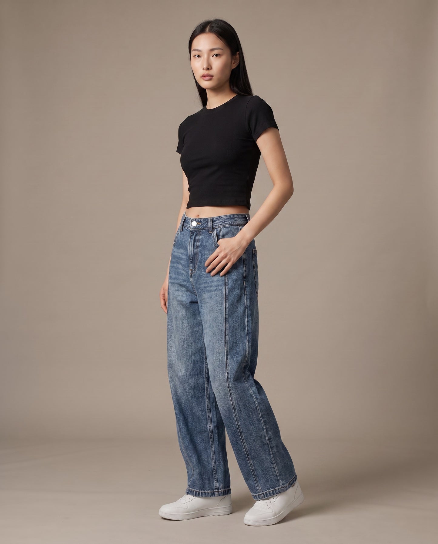 Sculpted Curve Denim Trousers – Vintage Blue