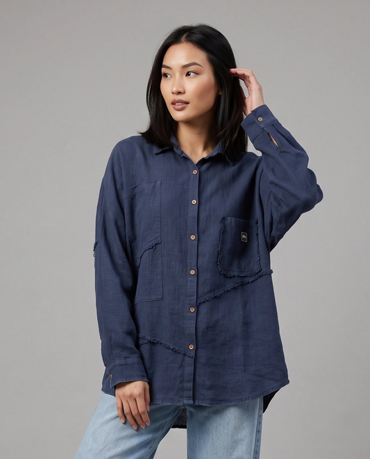 Sand-Fried Linen Overshirt - Blue