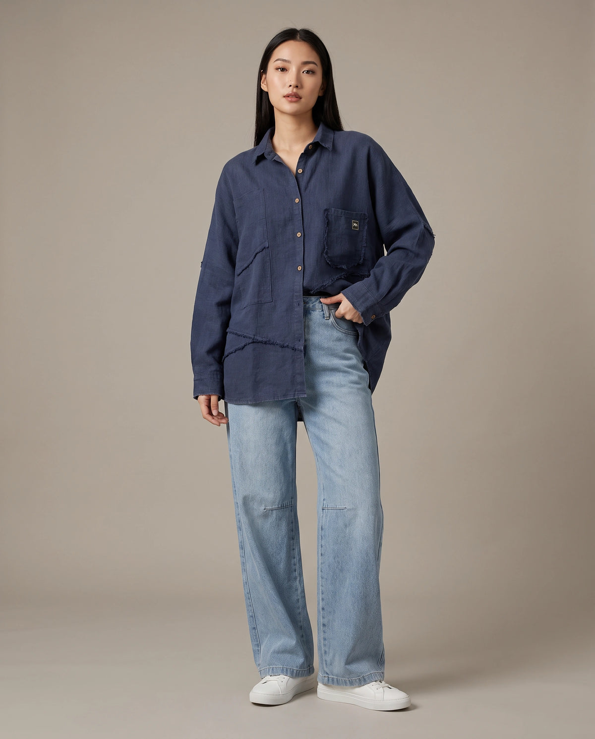Sand-Fried Linen Overshirt - Blue