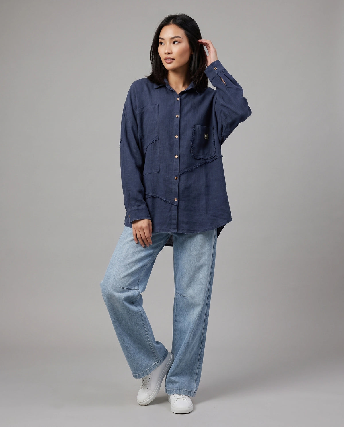 Sand-Fried Linen Overshirt - Blue