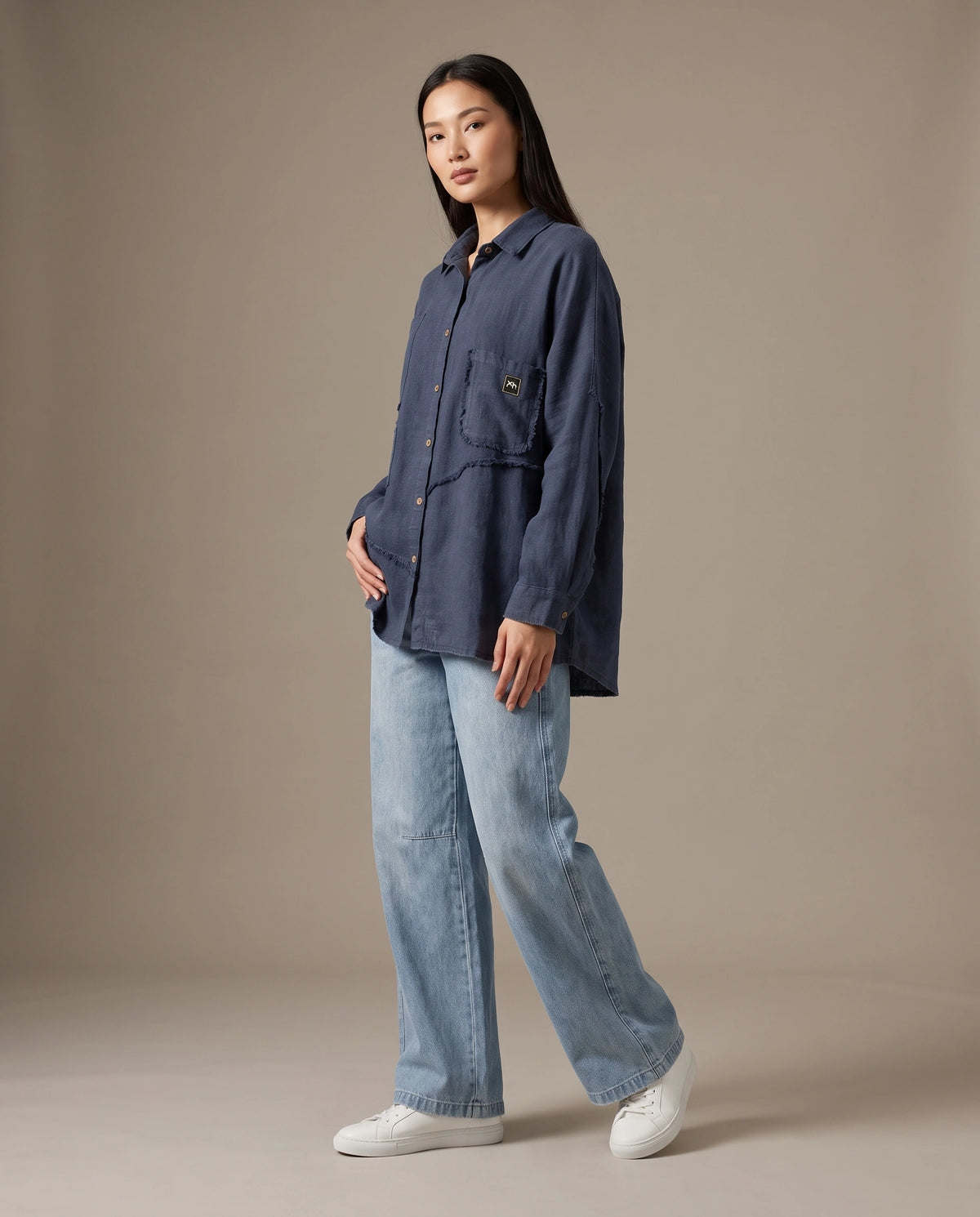 Sand-Fried Linen Overshirt - Blue