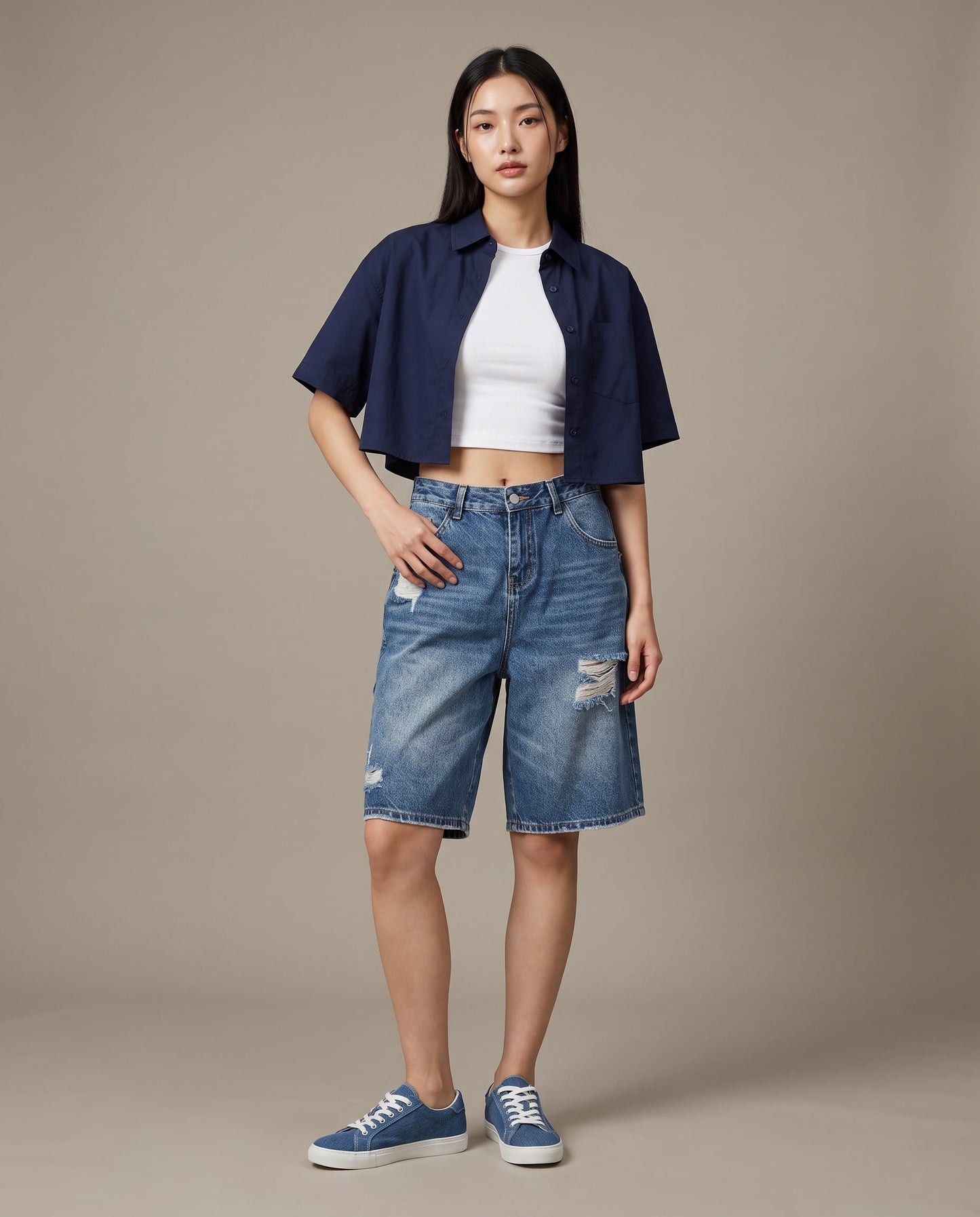 Distressed Loose Shorts – Dark Vintage Wash