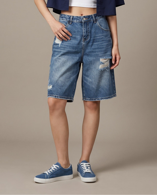 Distressed Loose Shorts – Dark Vintage Wash