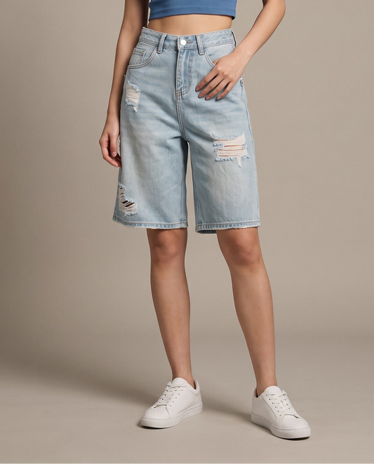 Distressed Loose Shorts – Light Vintage Wash