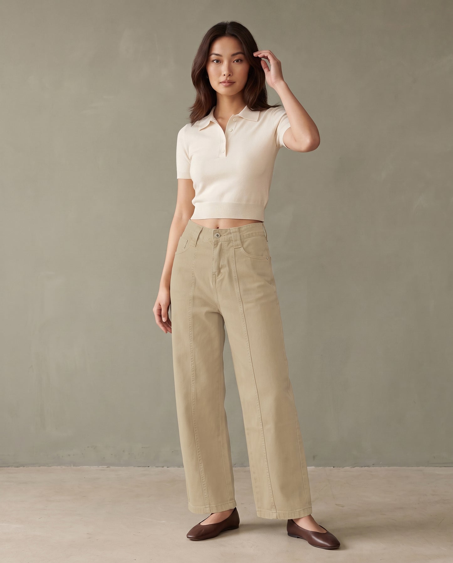 Wide-Leg Utility Pants - Milk Tea