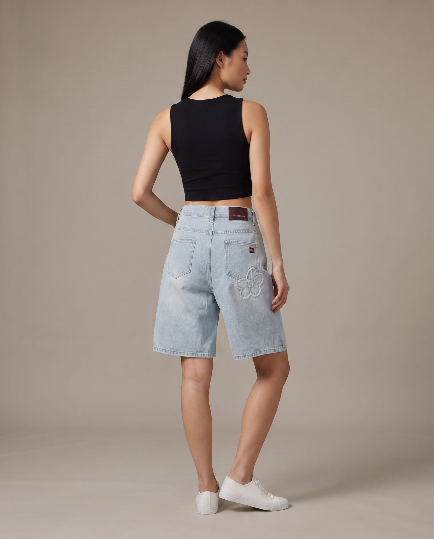 Flower Embroidered Denim Shorts