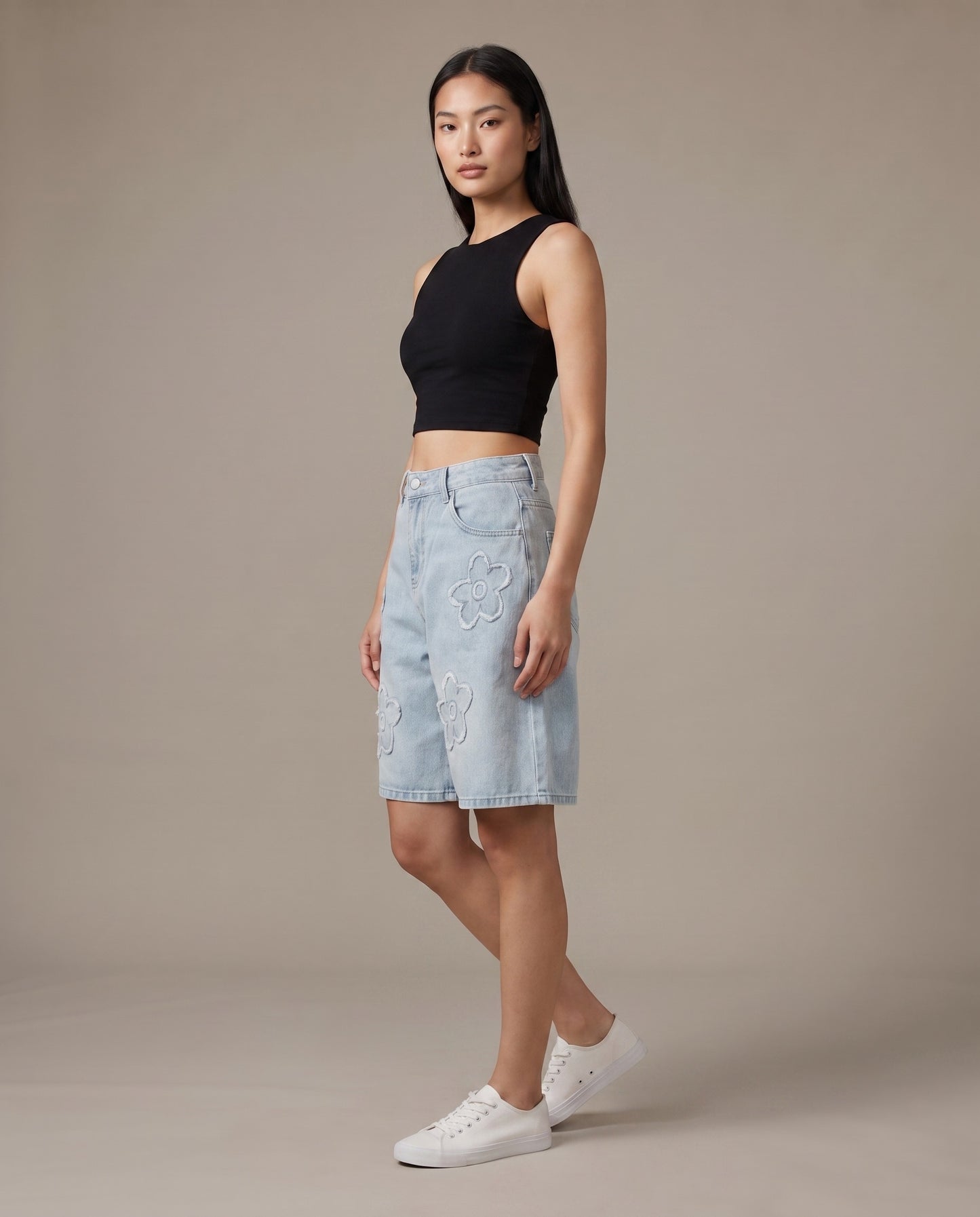 Flower Embroidered Denim Shorts