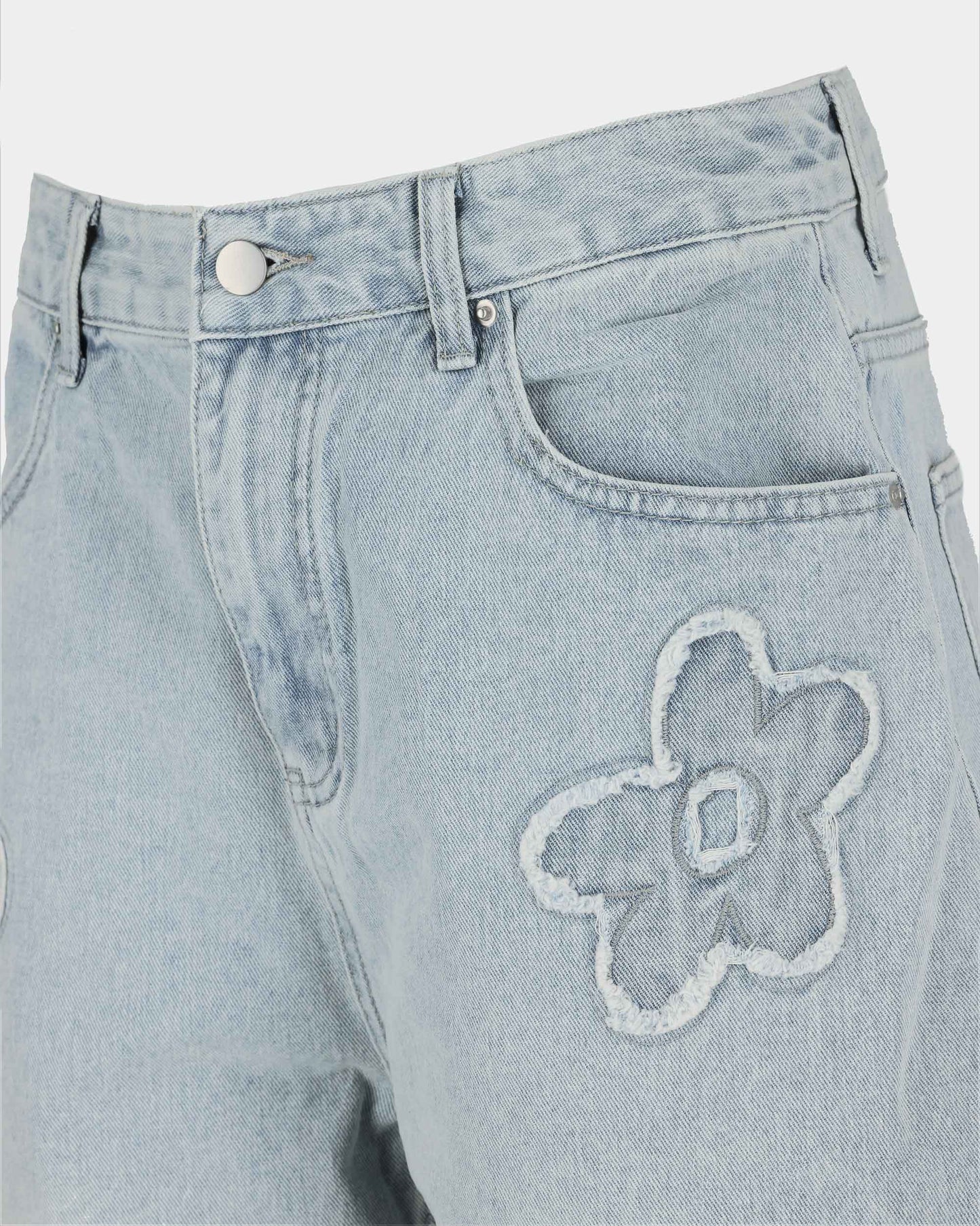 Flower Embroidered Denim Shorts