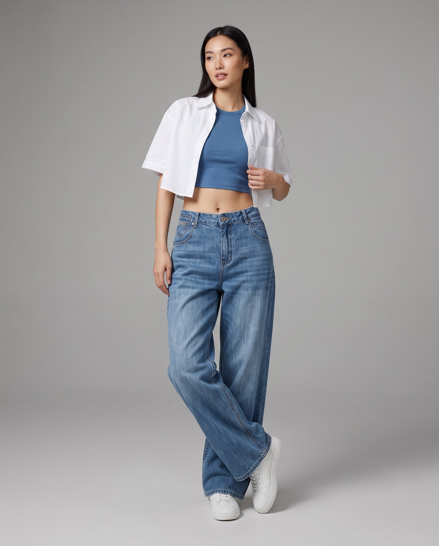 Retro Cinch Wide-Leg Jeans