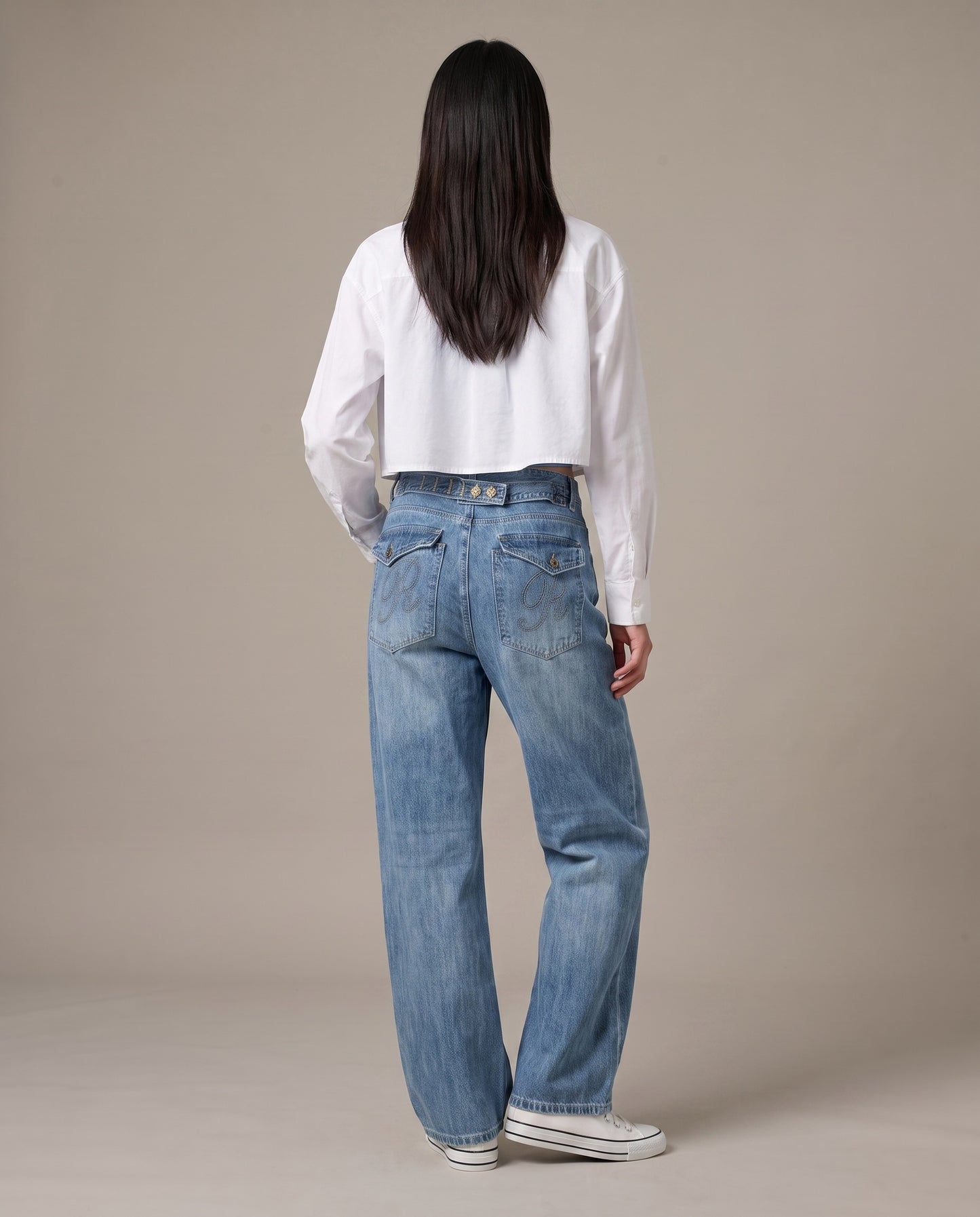 Retro Cinch Wide-Leg Jeans