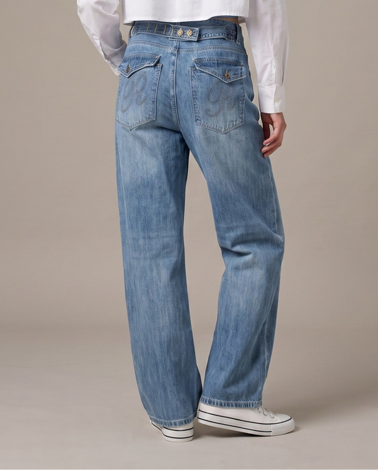 Retro Cinch Wide-Leg Jeans