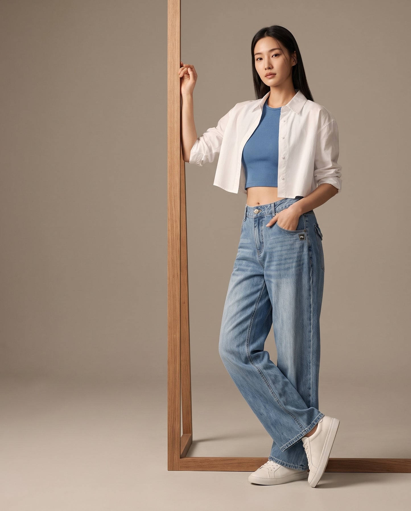 Retro Cinch Wide-Leg Jeans
