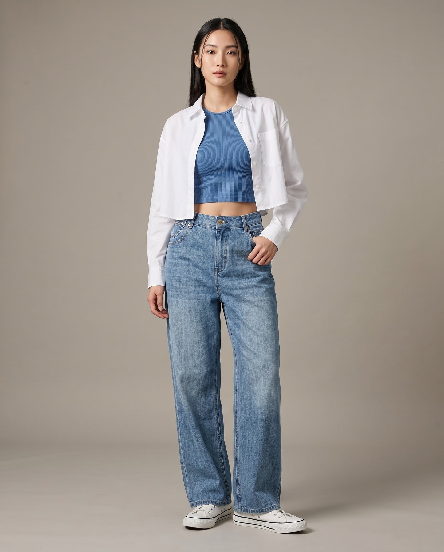 Retro Cinch Wide-Leg Jeans