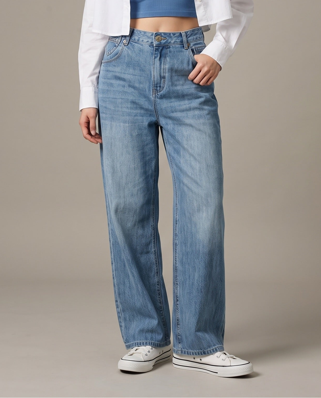 Retro Cinch Wide-Leg Jeans