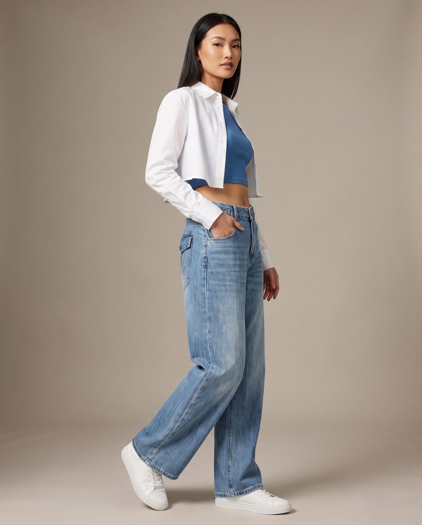 Retro Cinch Wide-Leg Jeans